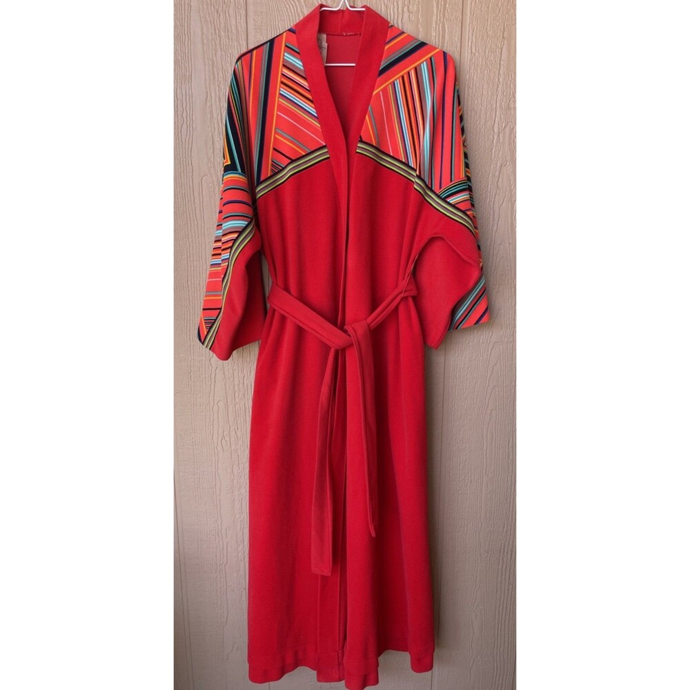 Vintage Vanity Fair Robe Velour 60s/70s House Coat With Pockets Red Stripe Small